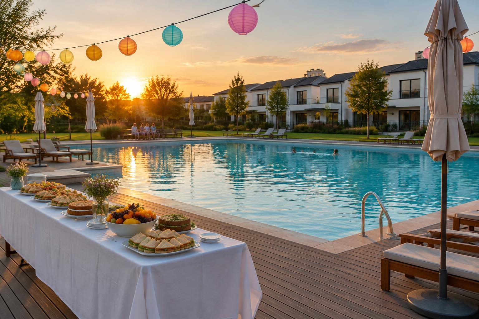 Recreación de la piscina y la mesa de la fiesta de cierre de temporada